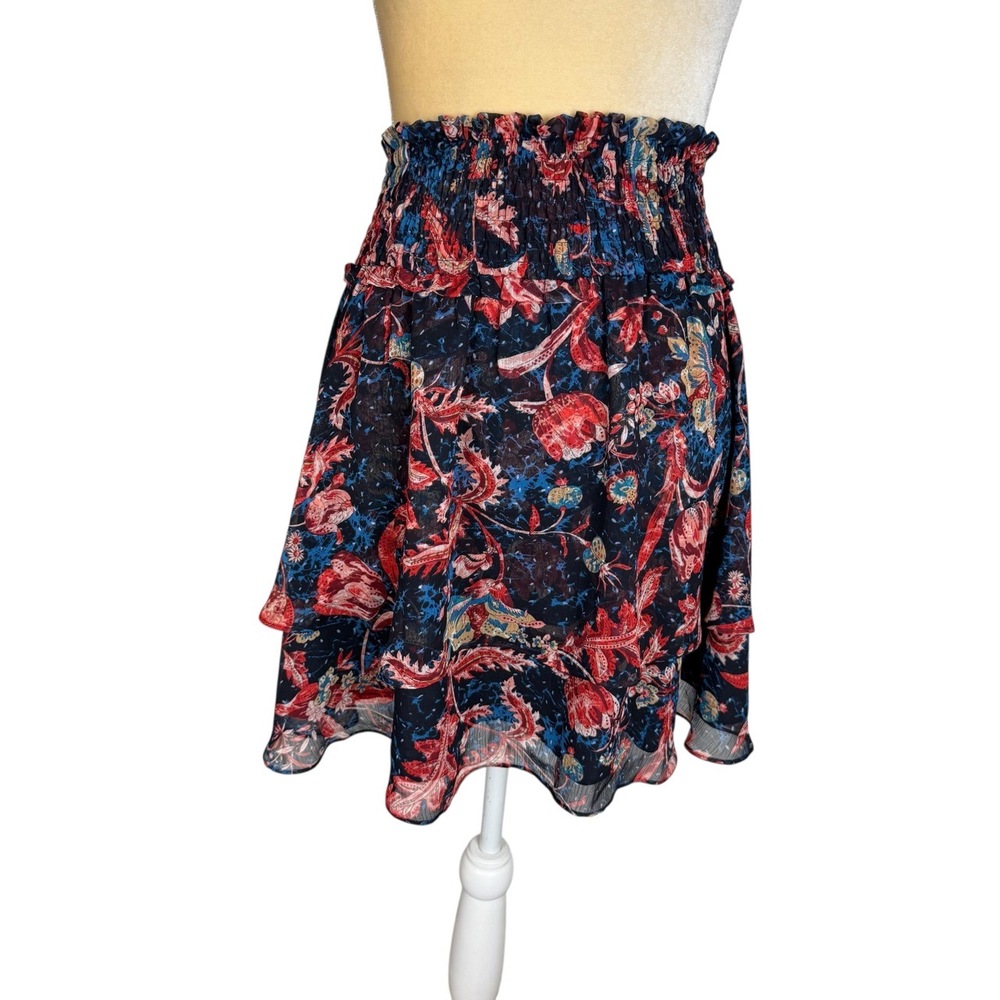 Express Black Floral Print Ruffle Smocked Waist ALine Mini Ruffled Skirt XL‎